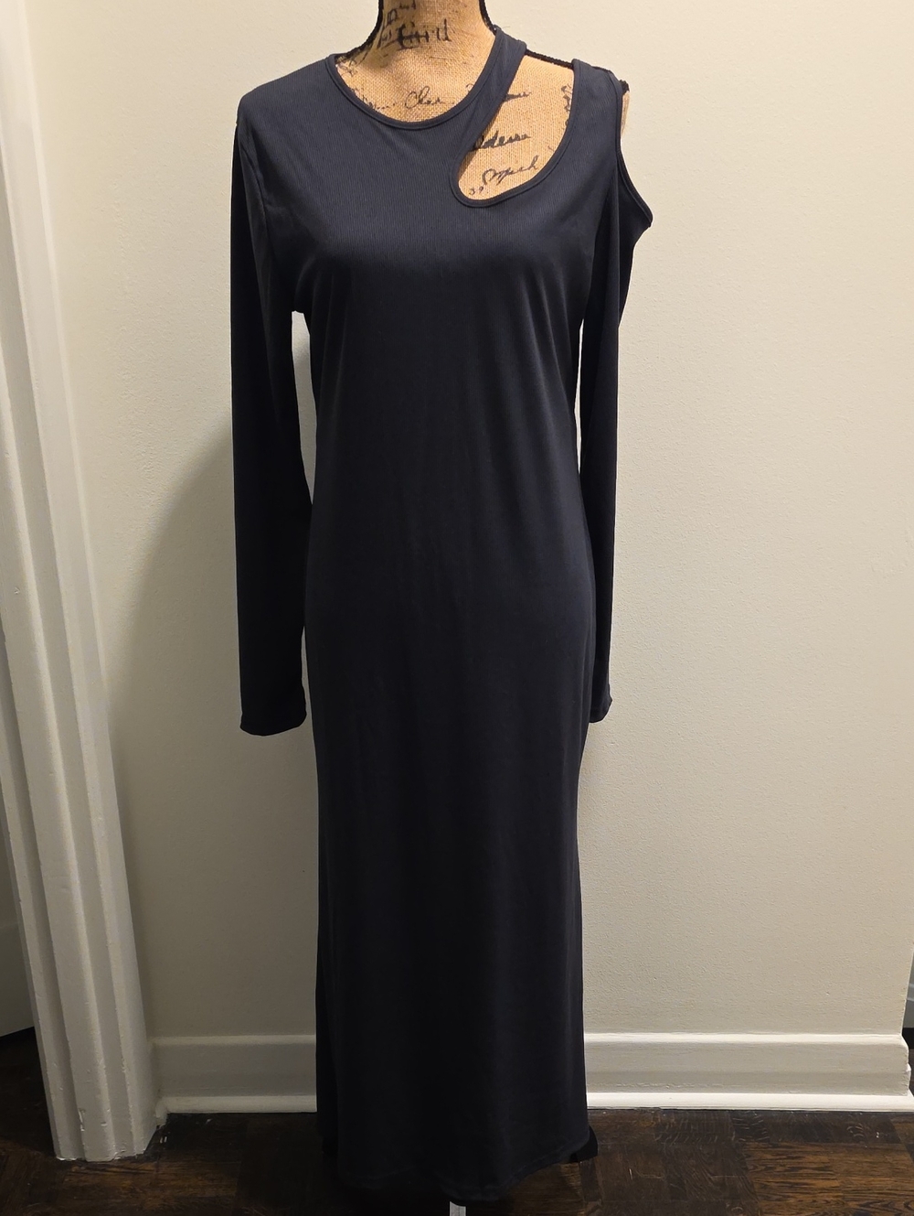 Long Sleeve Asymmetric Cutout Maxi Dress - Black